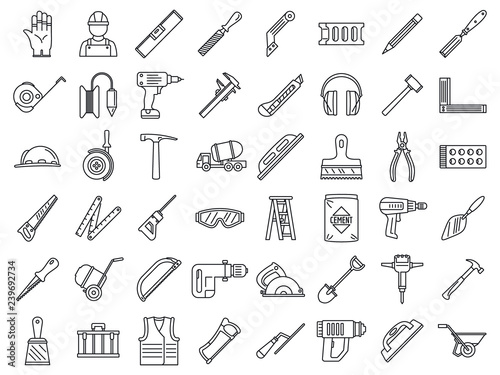 Fotografía Masonry worker construction icon set