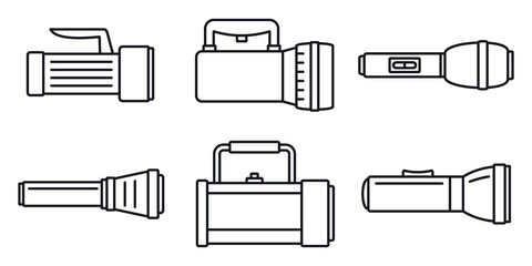 Poster - emergency flashlight icon set. outline set of emergency flashlight vector icons for web design isola