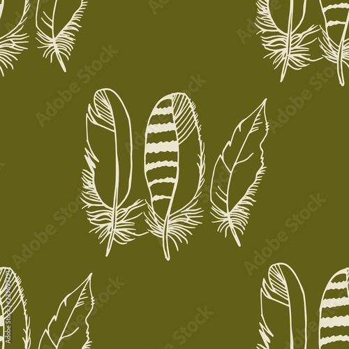 Fotografie, Obraz Mockingjay feather seamless pattern hand drawn sketch