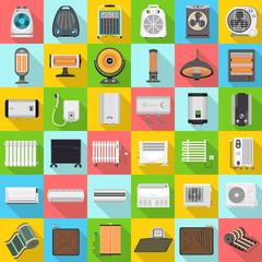 Poster - Electric heater icon set. Flat set of electric heater vector icons for web design