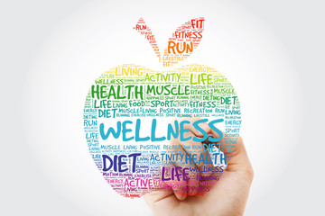 Wall Mural - Wellness apple word cloud with marker, health concept background