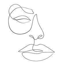 Wall Mural - One line drawing face. Modern minimalism art, aesthetic contour. Abstract woman portrait minimalist style. Single line vector illustration