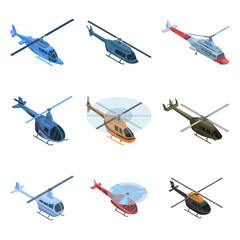 Poster - Helicopter icon set. Isometric set of helicopter vector icons for web design isolated on white background