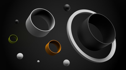 Poster - Simple abstract background made of tubes with spheres.  3d render geometry shapes...