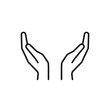 Black isolated outline icon of two hands on white background. Line Icon of two hands.