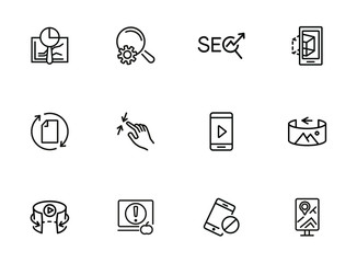 Poster - Internet services line icon set. Navigator, video content, VR picture. Modern technology concept. Can be used for topics like app development, virtual reality, mobile applications