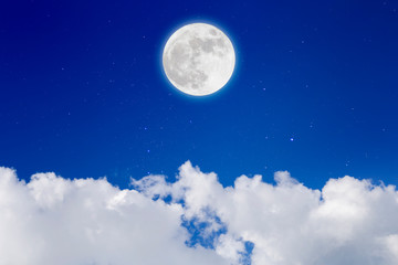 Wall Mural - romantic night with full moon in space over stars with cloudscape background.