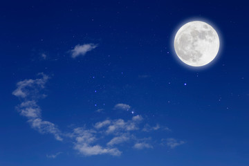 Wall Mural - romantic night with full moon in space over stars with cloudscape background.
