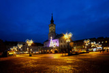 Fototapeta Miasto - Stare miasto Gliwice rynek, ratusz, wieczór, noc, światła
