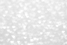Blur Heart Silver White Background Beautiful Romantic, Glitter Bokeh Lights Heart Soft Pastel Shade Silver White, Heart Background Colorful Silver White For Happy Valentine Love Card