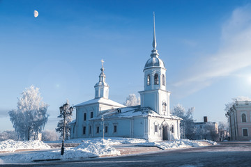 Beautiful view of the Orthodox church in the winter