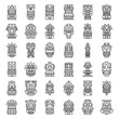 Tiki idols icon set. Outline set of tiki idols vector icons for web design isolated on white background