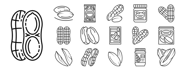 Poster - Peanut icon set. Outline set of peanut vector icons for web design isolated on white background