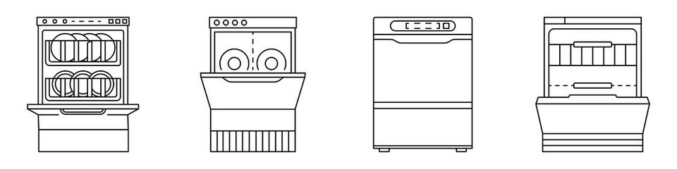 Poster - dishwasher machine icon set. outline set of dishwasher machine vector icons for web design isolated 