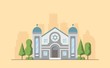 Synagogue. Jewish traditional religion building. Judaism worship place. Vector illustration.