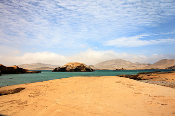 The desert in Paracas in Peru. Yta sea and sand