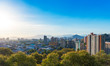 © ggfoto - View of the city from the hill of San Cristobal, Santiago, Chile. Top view. Copy space for text.