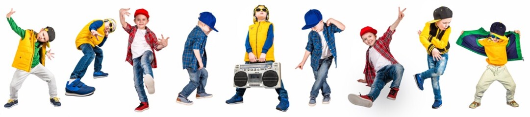 The boys in the style of Hip-Hop . Children's fashion.