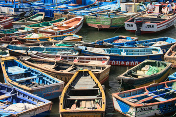 Wall Mural - Boats in the harbour by fishermen in Peru