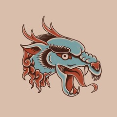 Wall Mural - Dragon head, tattoo art