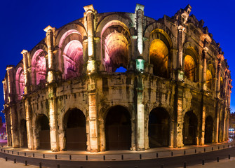 Wall Mural - Night view of illuminated Arena of Nimes