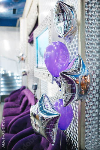 Birthday Party Decor Silver And Violet Tones Bunch Of Balloons