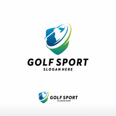 Modern Golf Sport logo designs concept vector, Gold Club logo with shield