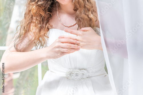 Closeup Portrait Of Young Female Person Woman Bride In Wedding
