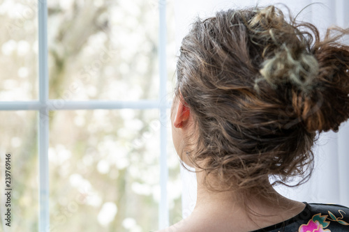 Closeup Portrait Of Female Caucasian Person Back Young Woman