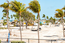 View On Bahia Honda State Park, Florida Key After, In Aftermath Of Hurricane Irma, Palm Trees, Gazebo, Picnic Area, Closed For Repair, Construction Work, Sand Trucks, Building