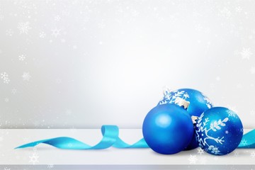 Wall Mural - blue christmas balls on white background