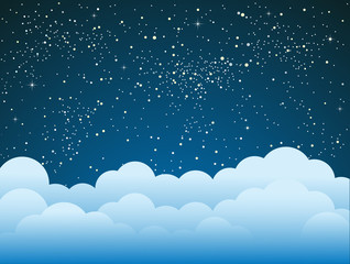 Wall Mural - starry sky with blue clouds. shining stars sky.
