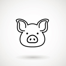 Pig Line Icon. Logo Piglet Face In Outline Style. Icon Of Cartoon Pig Head. Chinese New Year 2019. Zodiac. Chinese Traditional Design, Decoration Vector Illustration.
