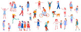 Fototapeta Tulipany -  Set of illustrations of kids activity. Children play, chat, walk, run, vector illustration in flat style. 