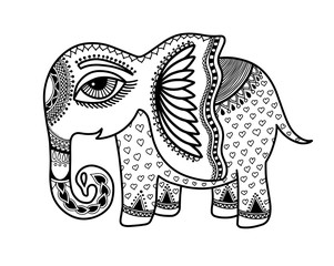 Wall Mural - drawing of little baby elephant in indian henna style