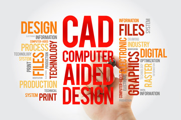 CAD - Computer Aided Design word cloud with marker, business concept background