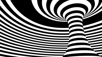 Poster - Black and white spiral strips in a tunnel. Ray burst style background, optical illusion. Abstract pattern design element. lines illustration
