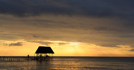 Sunset Panorama of a bridge in the north coast of Mauritius