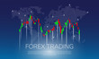 Forex Trading on world map background vector illustration. Candle Stick chart  for forex trade