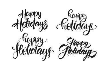Wall Mural - set of handwritten brush type lettering of happy holidays on white background