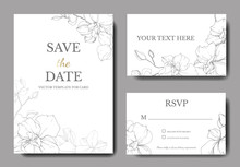 Vector Orchid. Engraved Ink Art. Wedding Background Floral Border. Thank You, Rsvp, Invitation Card Illustration.
