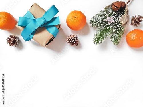 Flat Lay Christmas Frame Border For Banner New Year Mockup