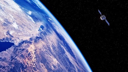 Wall Mural - 4k. space satellite exploring the surface of the earth. 3d animation.