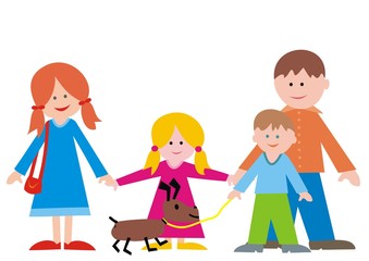 Wall Mural - Happy family and dog, vector illustration