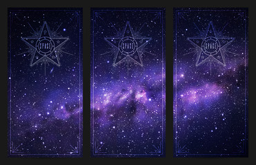 set of vertical banners with night starry sky and milky way. space dark background with fragment of 