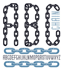 Poster - Vector font, trendy typescript can be used in poster creation. Capital creative letters, abc made with iron chain, linked connection.