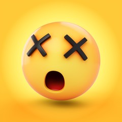 3D Rendering dead emoji isolated on yellow background