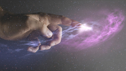 Poster - Forefinger touches a new star in infinite space.