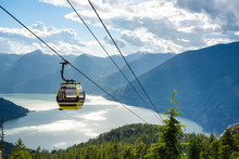 View Of An Empty Cable Car With A Majestic Coastal Mountains In Background On A Sunny Summer Late Afternoon