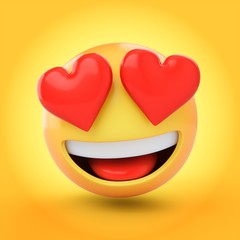 Wall Mural - 3D Rendering falling in love emoji isolated on yellow background